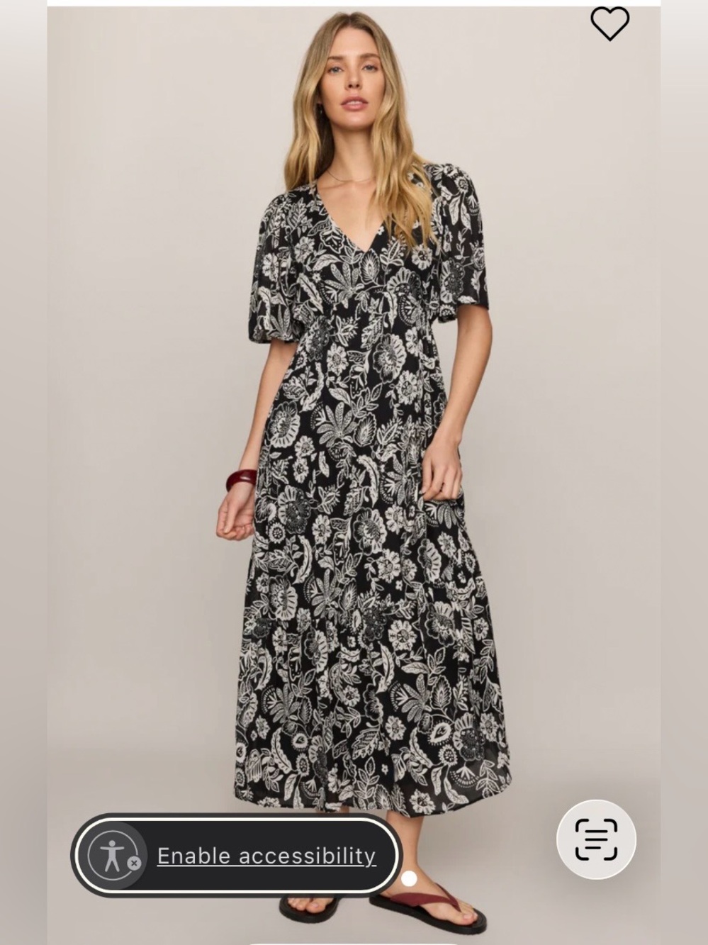 Black & White Floral V-Neck Maxi Dress with sleeves - NWT